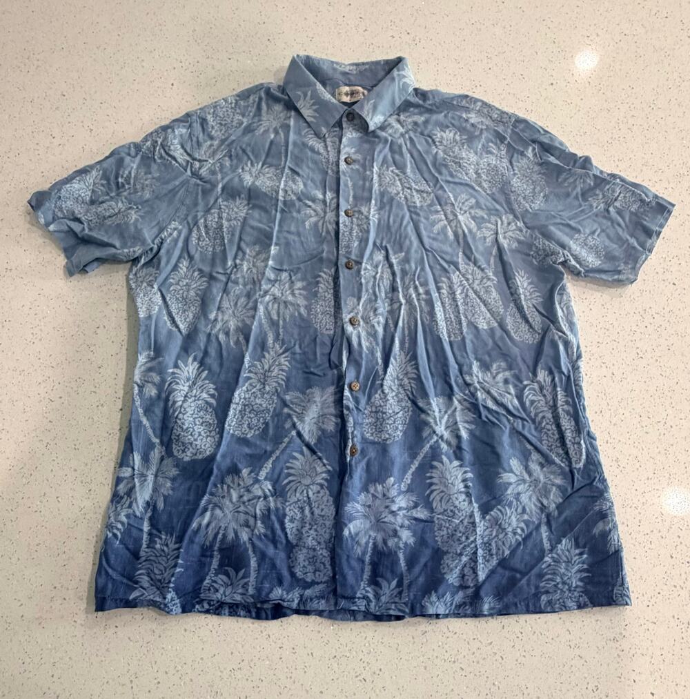 Campia Moda Mens Medium Blue Floral Short Sleeve Button Up Shirt Sz XL